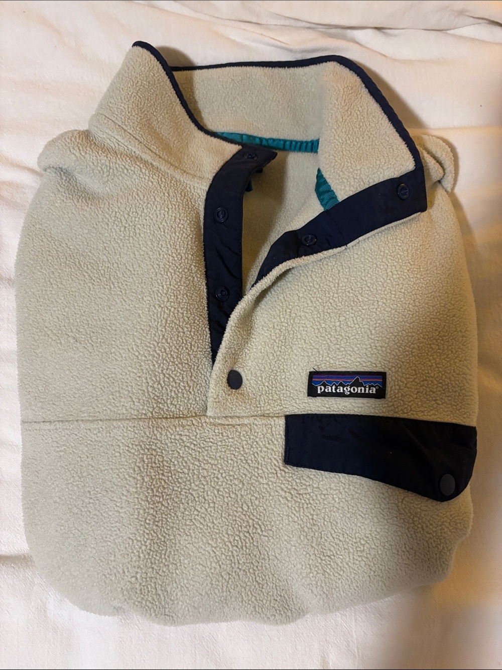 Patagonia Men's Crewneck Snap Pullover - Cream with Navy Trim